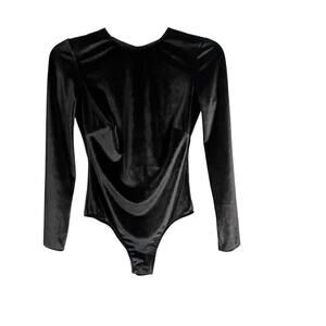 Victorias Secret Black Velvet Open Back Bodysuit NEW XS Rhinestone Back Glam